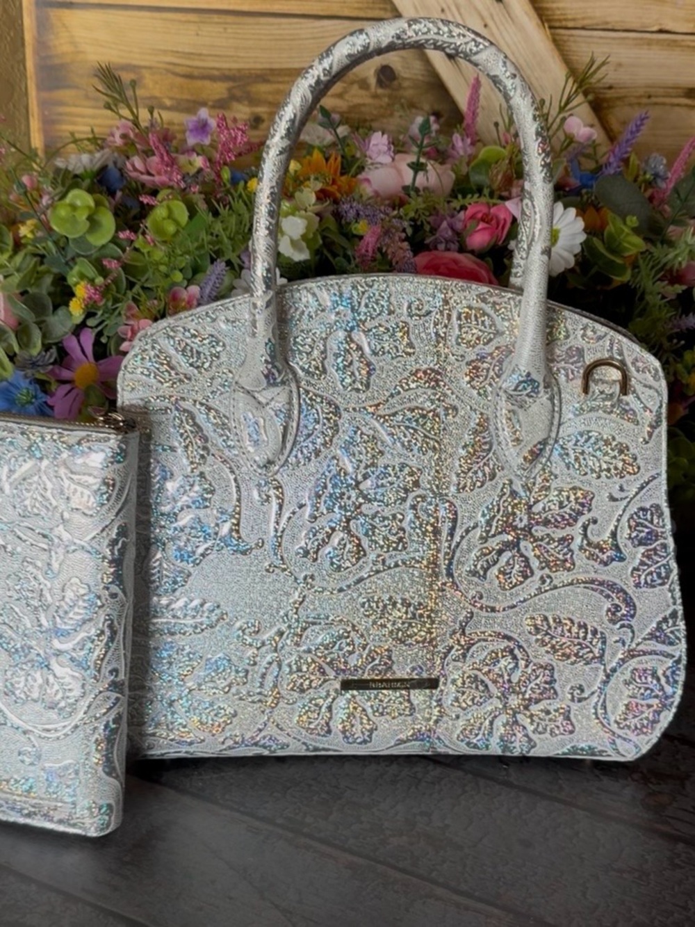Brahmin Rosetta Chrome Estonia with SURI Wallet SET NWT ONE OF a KIND REFLECTIVE - Picture 5 of 16
